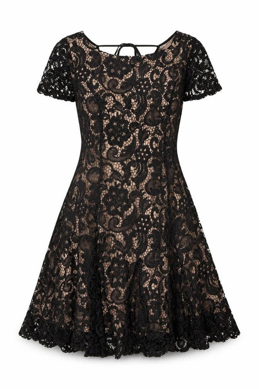 Glamorous Womens Black Polyester A-Line Size M Round Neck Tie
