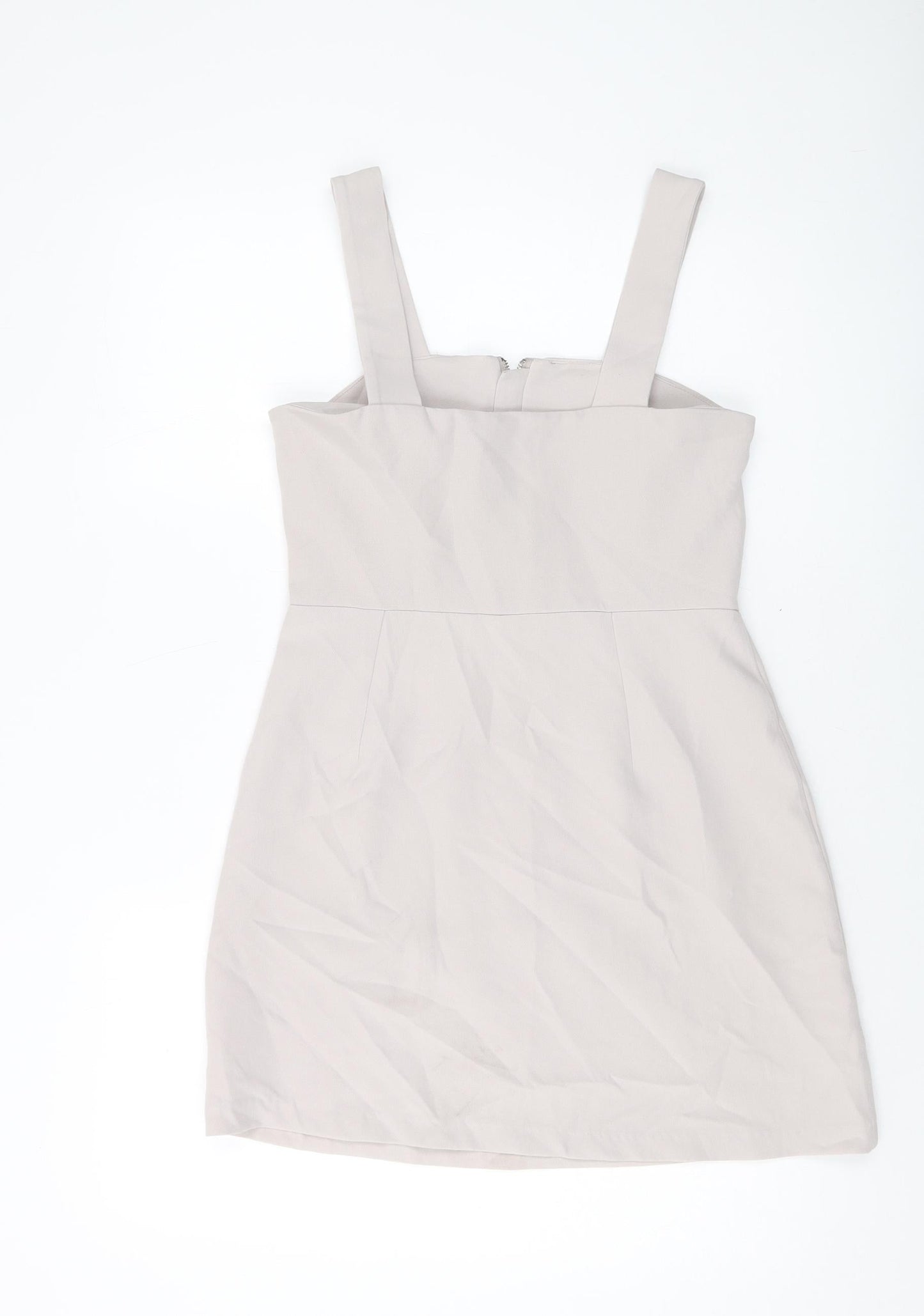 New Look Womens Grey Polyester Mini Size 8 Square Neck Zip