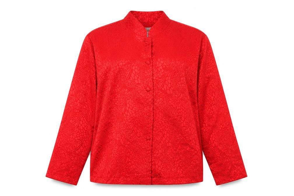 Berkertex Womens Red Animal Print Polyester Basic Blouse Size 16 Mock Neck