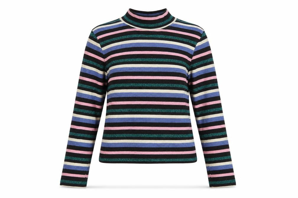 H&M Womens Multicoloured Striped Polyester Basic Blouse Size M Mock Neck