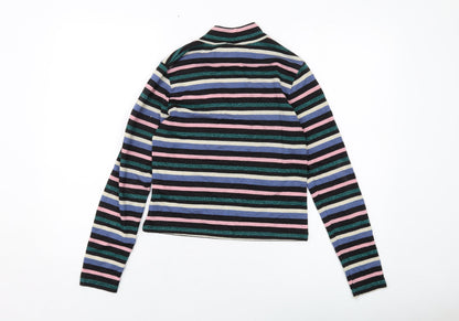 H&M Womens Multicoloured Striped Polyester Basic Blouse Size M Mock Neck
