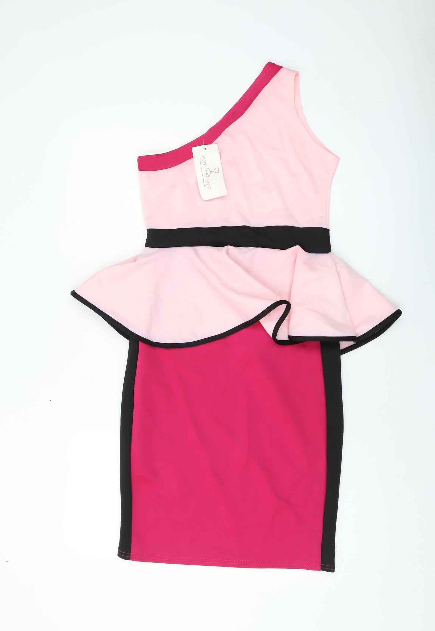 Want That Trend Womens Pink Polyester Bodycon Size 12 One Shoulder Pullover