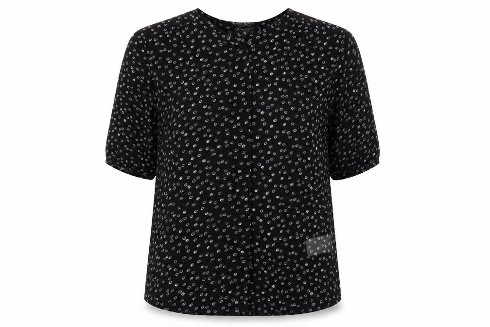 Maison Scotch Womens Black Geometric Polyester Basic Blouse Size 8 Round Neck