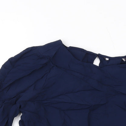Marks & Spencer Womens Blue Viscose Basic Blouse Size 8 Round Neck