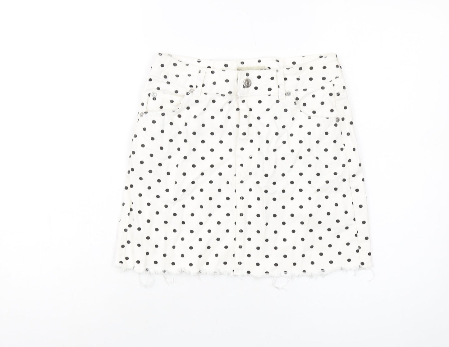 Topshop Womens Ivory Polka Dot Cotton Mini Skirt Size 8 Button