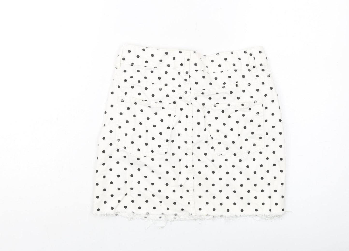 Topshop Womens Ivory Polka Dot Cotton Mini Skirt Size 8 Button
