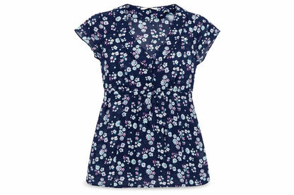 Editions Womens Blue Floral Polyester Basic Blouse Size 10 V-Neck