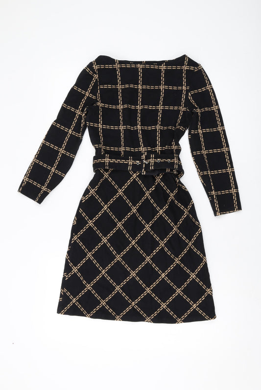 Warehouse Womens Black Plaid Cotton A-Line Size 6 Round Neck Pullover