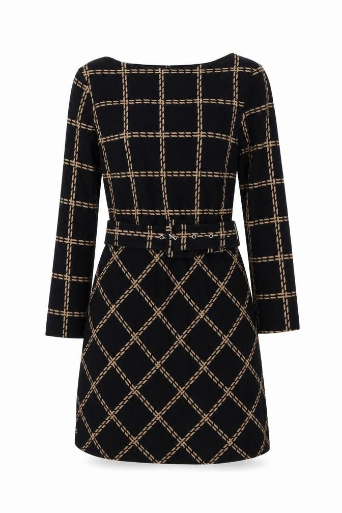 Warehouse Womens Black Plaid Cotton A-Line Size 6 Round Neck Pullover