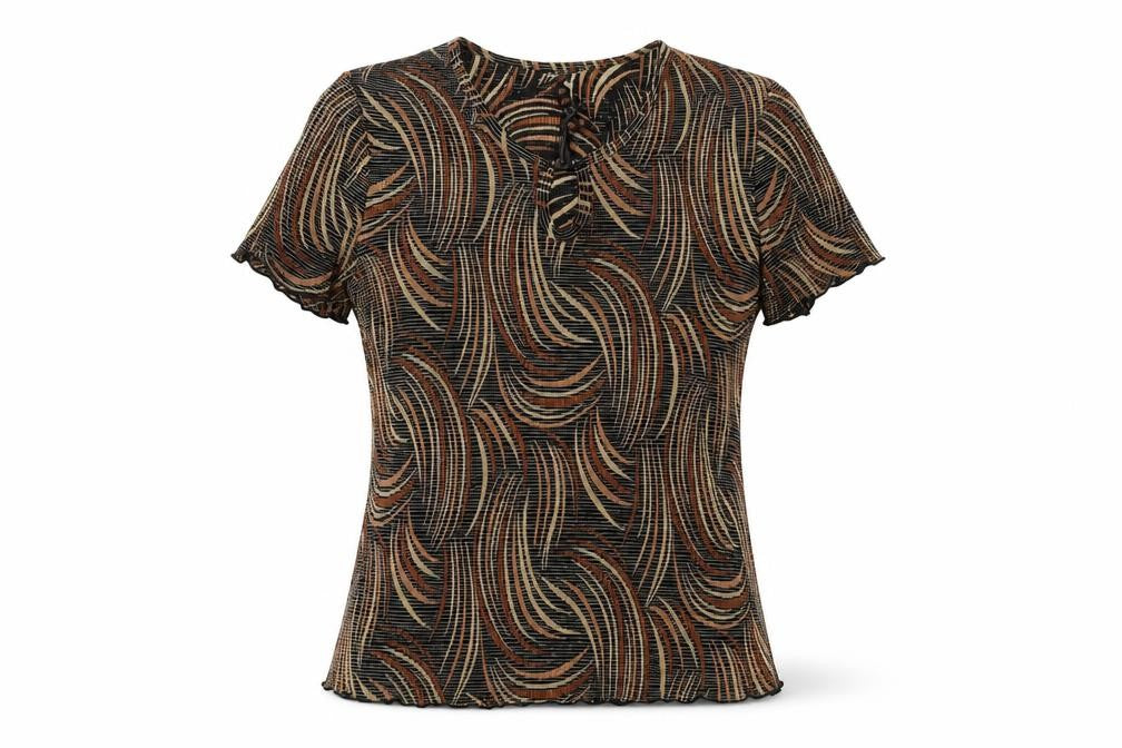 Berkertex Womens Brown Geometric Polyester Basic T-Shirt Size 10 Round Neck