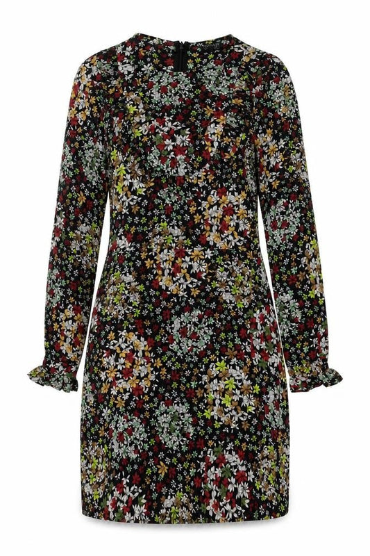 Topshop Womens Black Floral Polyester Sheath Size 10 Round Neck Zip