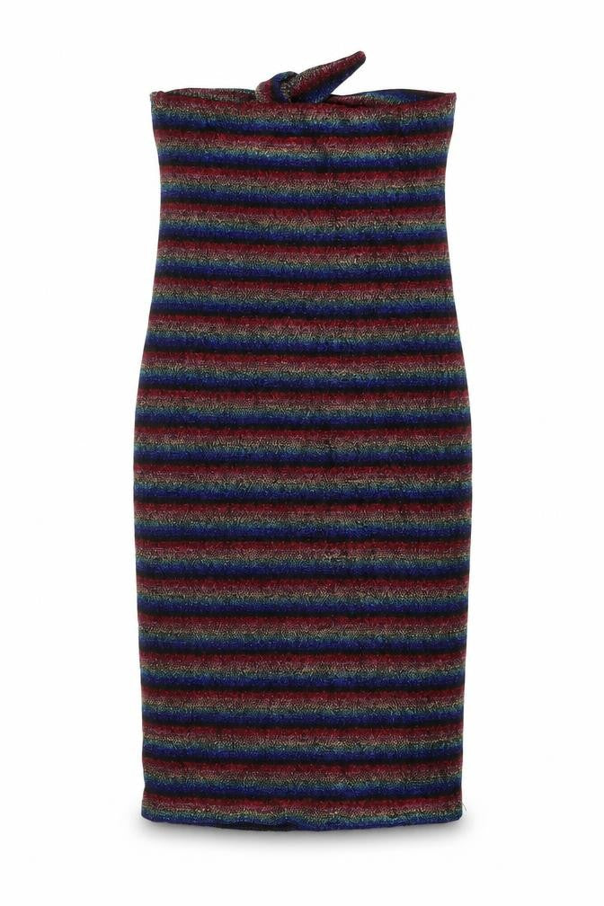 Topshop Womens Multicoloured Striped Nylon Bodycon Size 10 Square Neck Pullover
