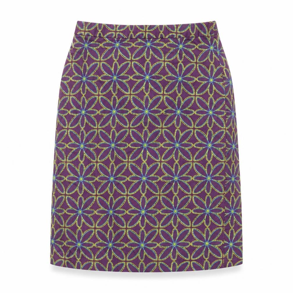 La Redoute Womens Purple Geometric Cotton A-Line Skirt Size 8 Zip
