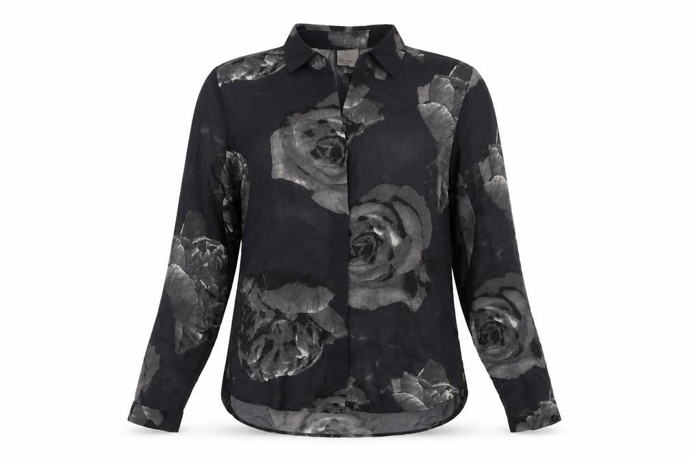 VERO MODA Womens Black Geometric Polyester Basic Button-Up Size S Collared