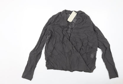 Additional front view of Net women’s grey viscose basic blouse, size UK 10, v-neck