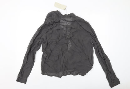 Back view of Net women’s grey viscose basic blouse, size UK 10, v-neck