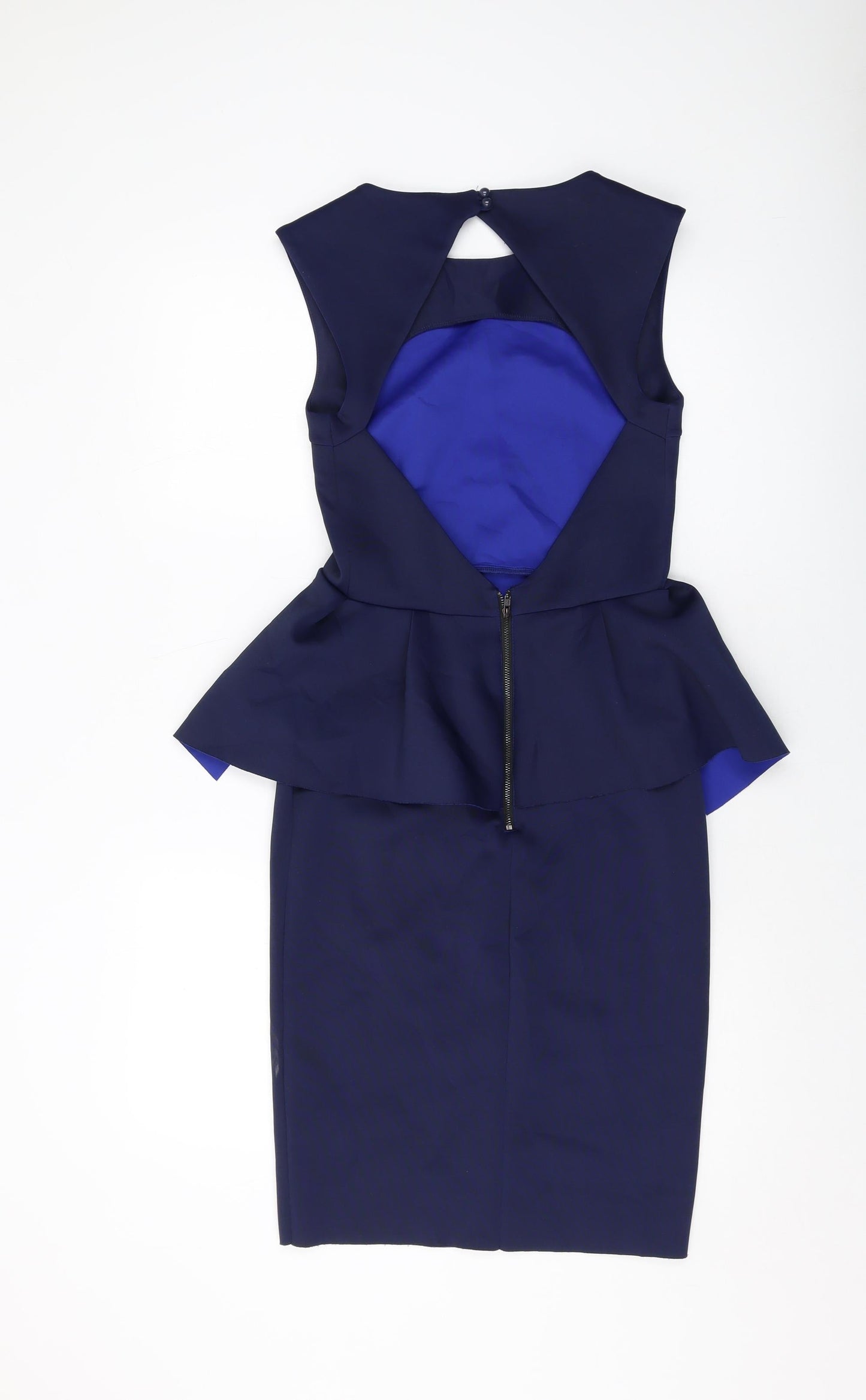 Topshop Womens Blue Polyester Bodycon Size 10 Round Neck Button