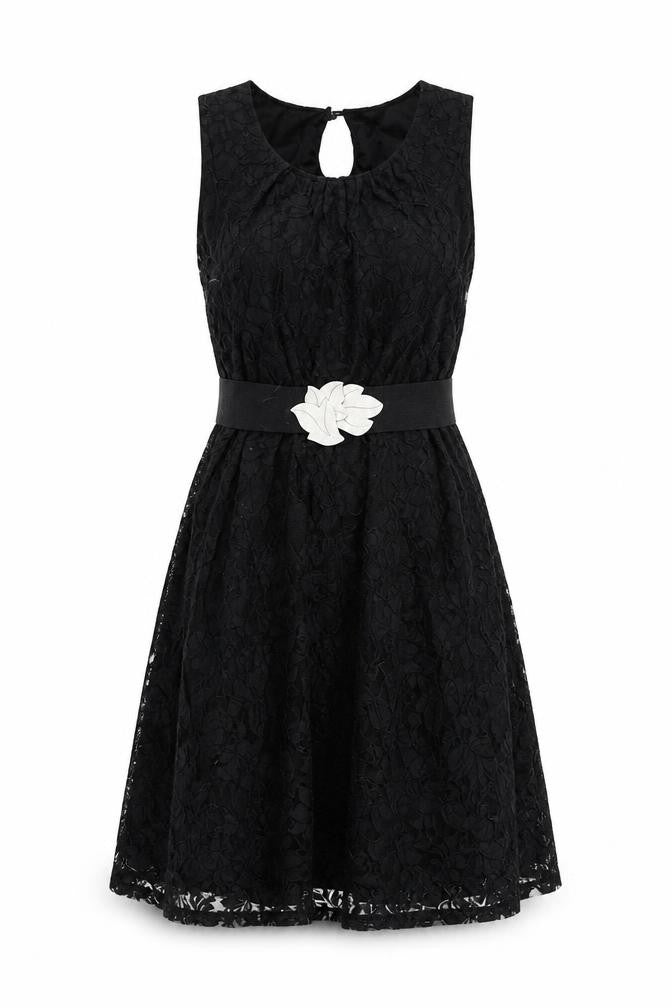Miss Posh Womens Black Acrylic A-Line Size 8 Round Neck Pullover