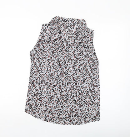 Warehouse Womens Grey Geometric Polyester Basic Tank Size 8 V-Neck