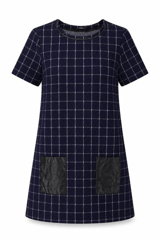 Dorothy Perkins Womens Blue Plaid Polyester A-Line Size 10 Round Neck Pullover