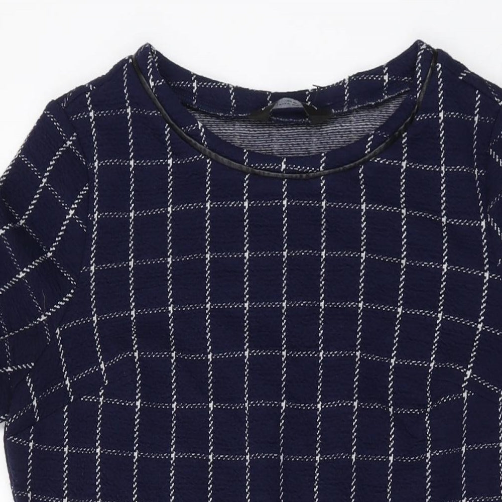 Dorothy Perkins Womens Blue Plaid Polyester A-Line Size 10 Round Neck Pullover
