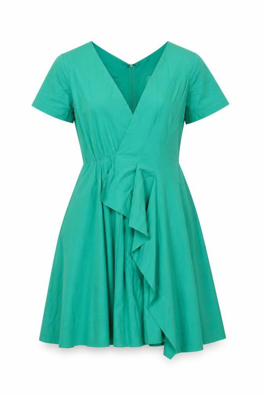 Maeve Womens Green Cotton A-Line Size 10 V-Neck Zip - Waterfall Frill Pleated
