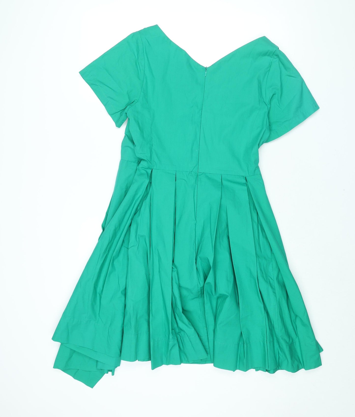 Maeve Womens Green Cotton A-Line Size 10 V-Neck Zip - Waterfall Frill Pleated