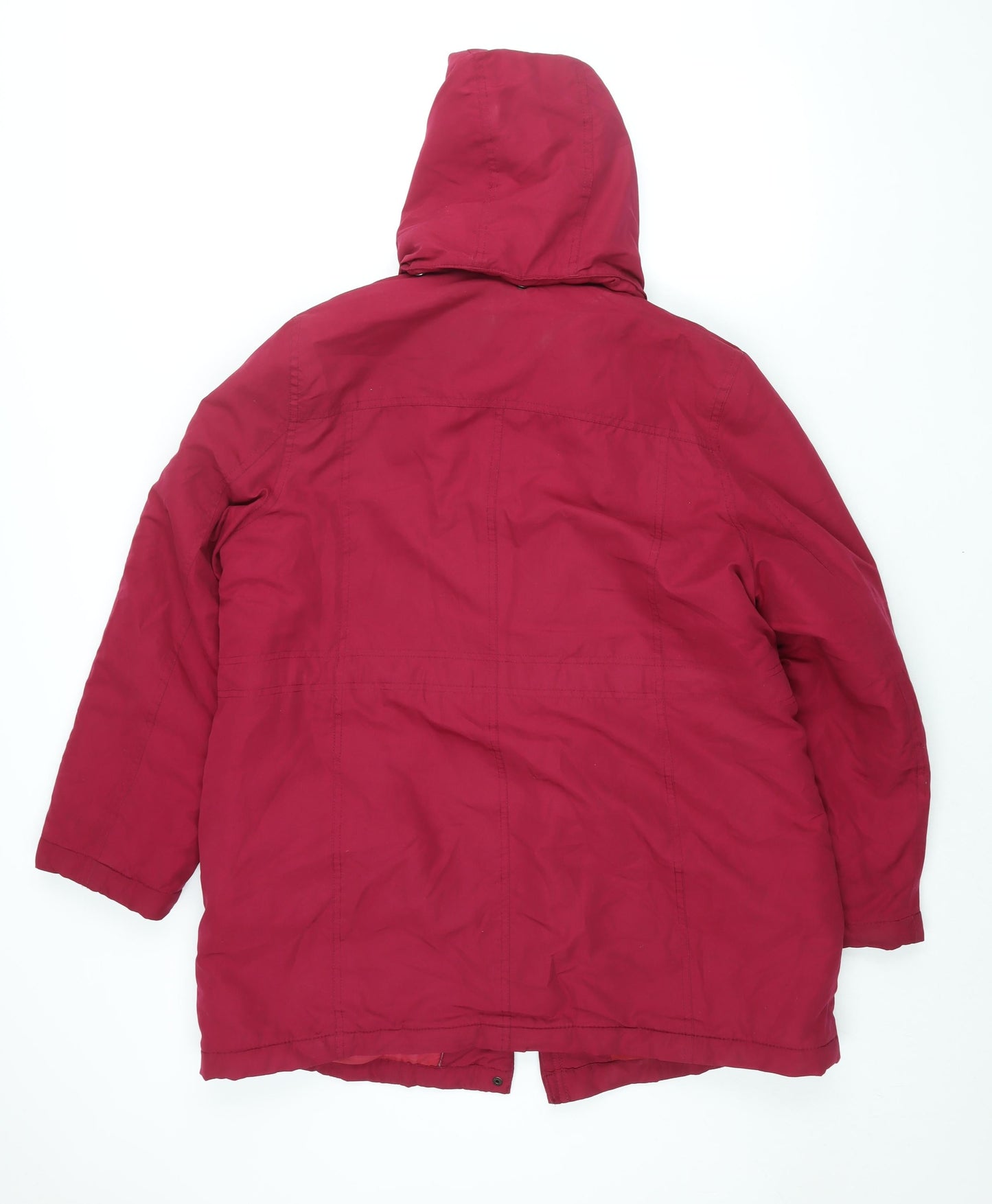 BHS Womens Red Parka Coat Size 16 Zip - Drawstring Removable Hood