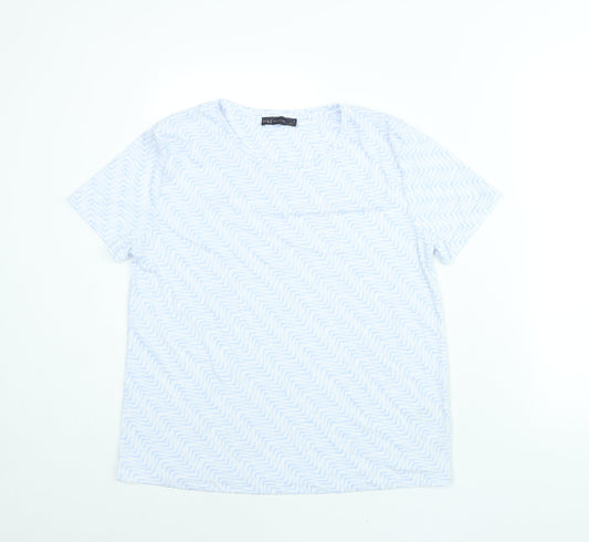 Marks and Spencer Womens Blue Geometric Polyester Basic T-Shirt Size 12 Round Neck