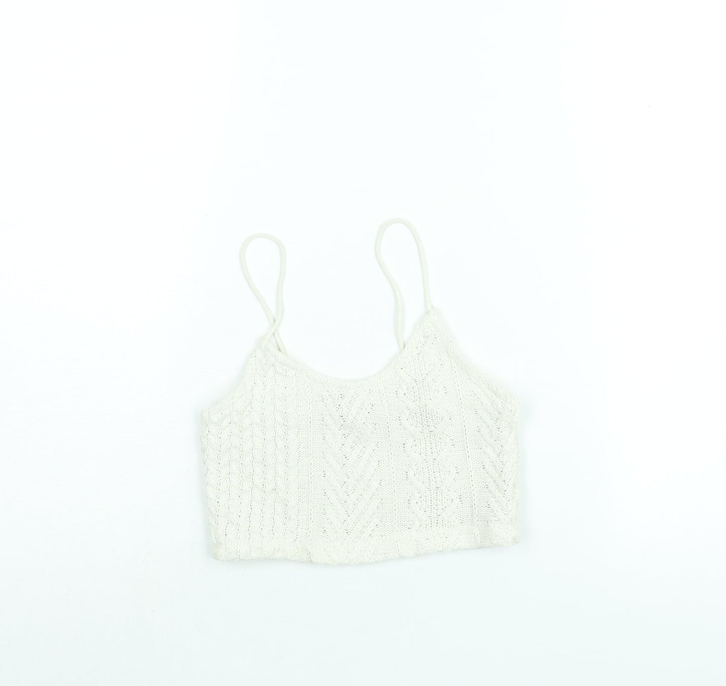 Stradivarius Womens Ivory Scoop Neck Viscose Vest Jumper Size S - Cropped