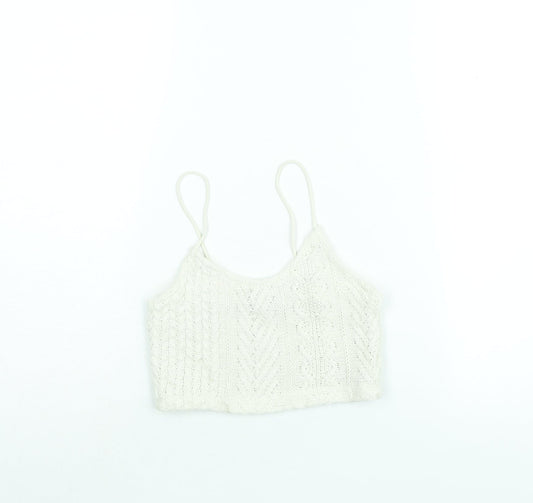 Stradivarius Womens Ivory Scoop Neck Viscose Vest Jumper Size S - Cropped