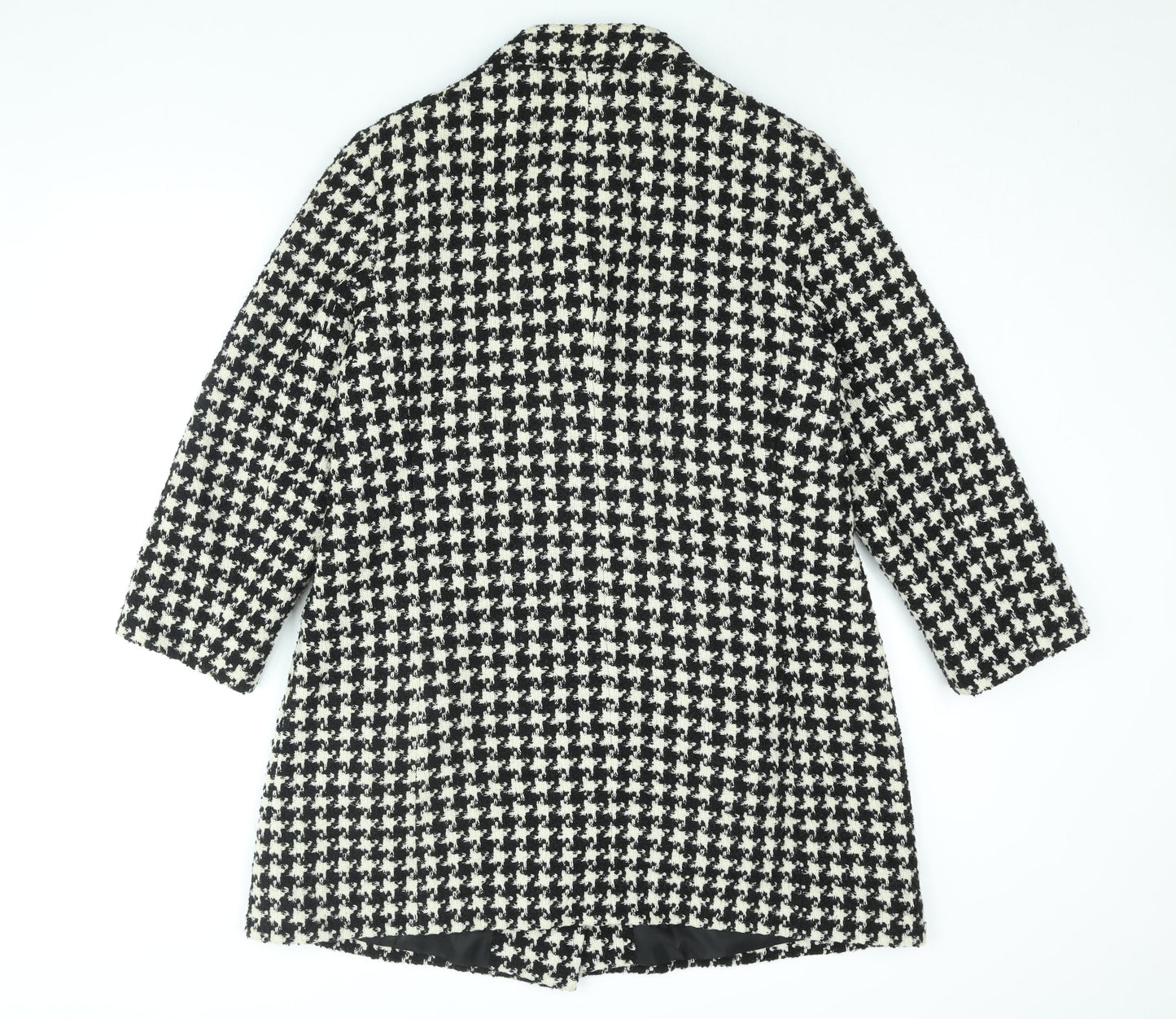 Marks and Spencer Womens Black Check Overcoat Coat Size 16 Button - Houndstooth