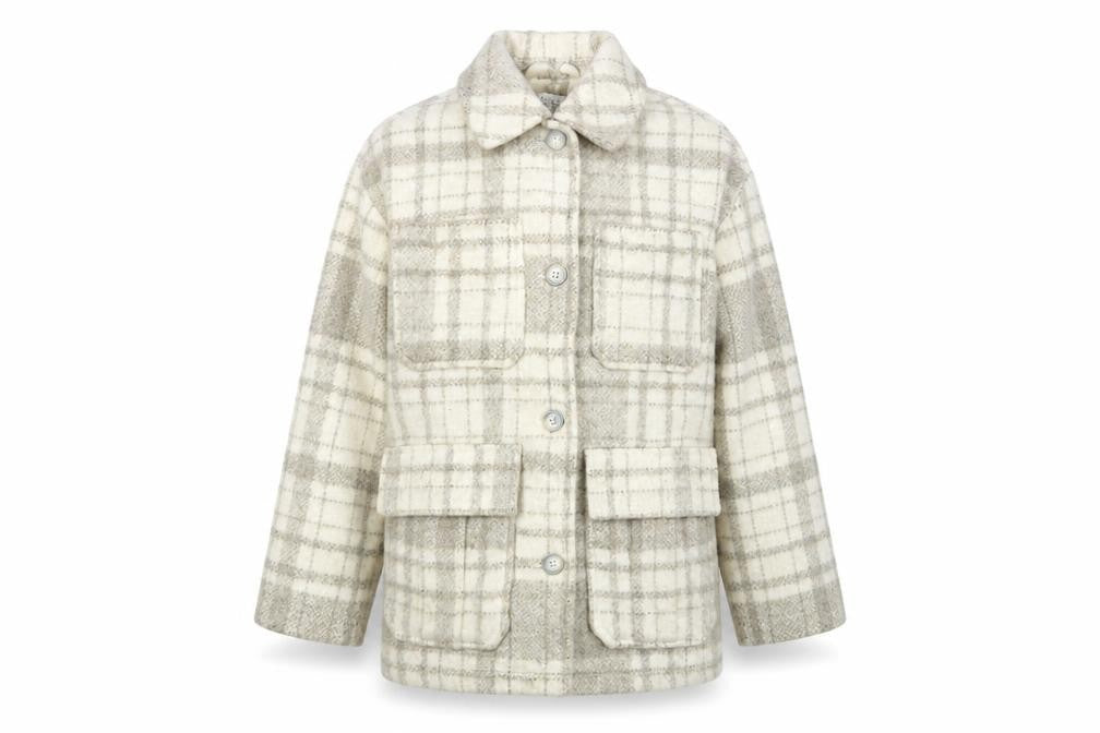 Topshop Womens Beige Plaid Pea Coat Coat Size XS Button