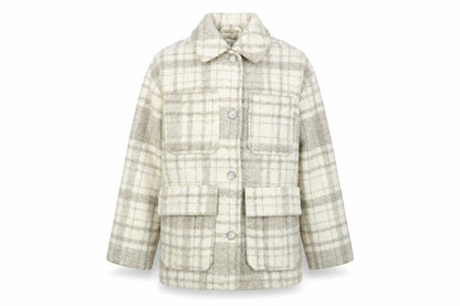 Topshop Womens Beige Plaid Pea Coat Coat Size XS Button