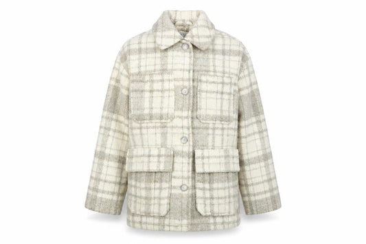 Topshop Womens Beige Plaid Pea Coat Coat Size XS Button