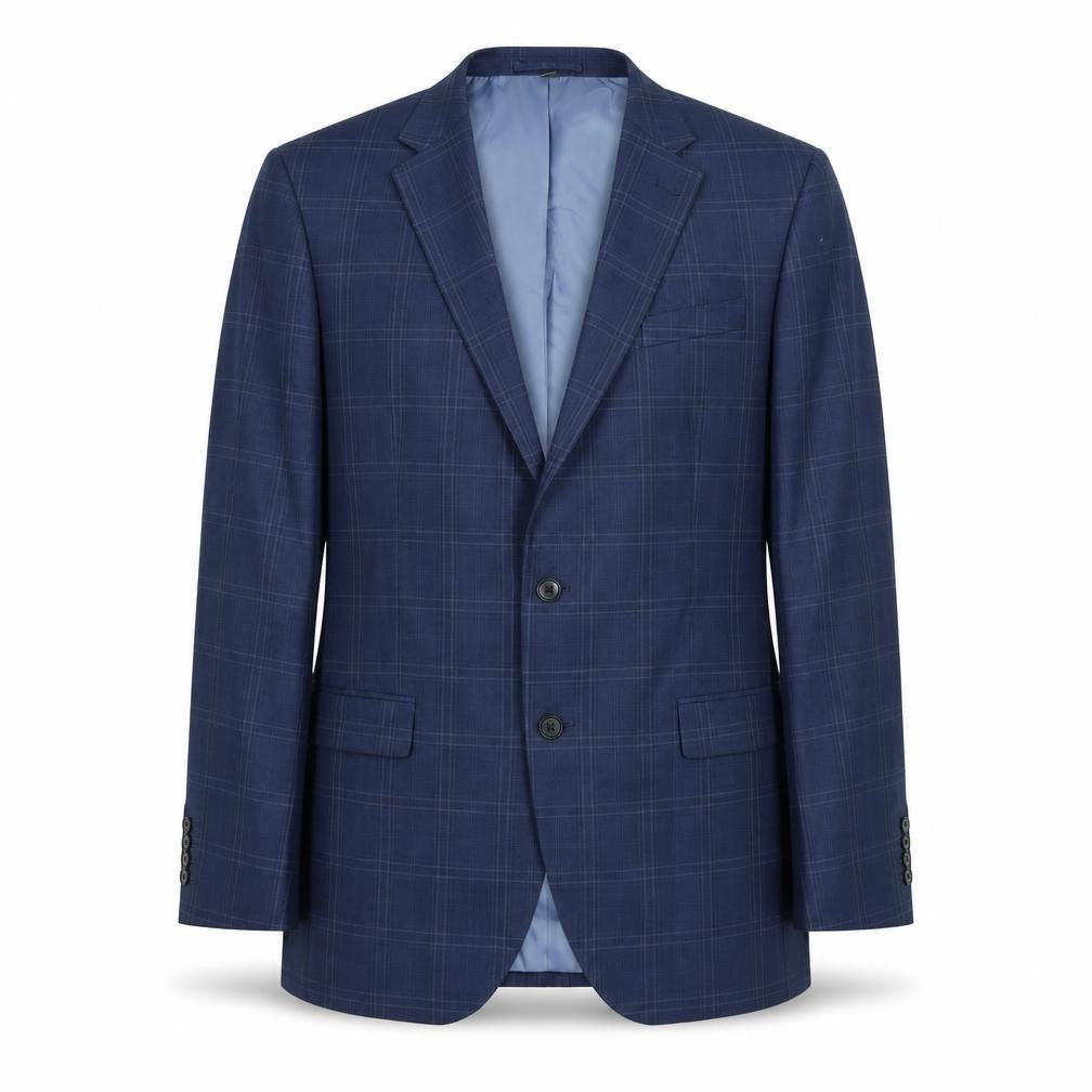Marks & Spencer Mens Blue Check Polyester Jacket Suit Jacket Size 44 Regular