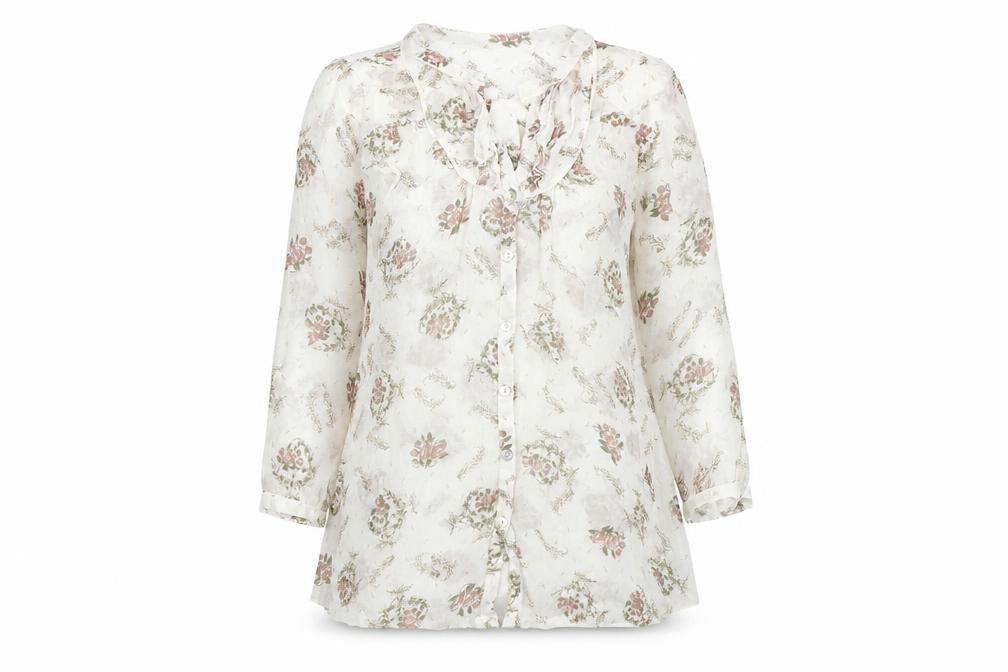 River Island Womens White Floral Viscose Basic Blouse Size 8 V-Neck - Semi Sheer
