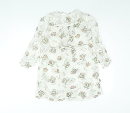 River Island Womens White Floral Viscose Basic Blouse Size 8 V-Neck - Semi Sheer