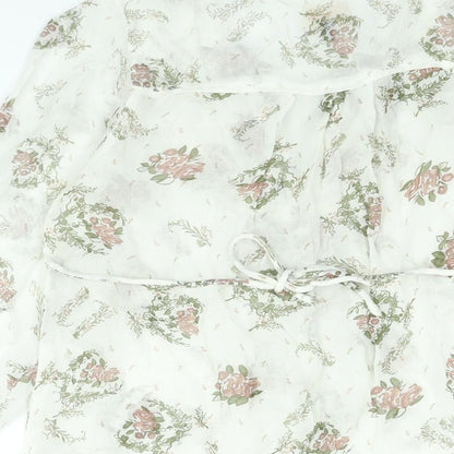 River Island Womens White Floral Viscose Basic Blouse Size 8 V-Neck - Semi Sheer