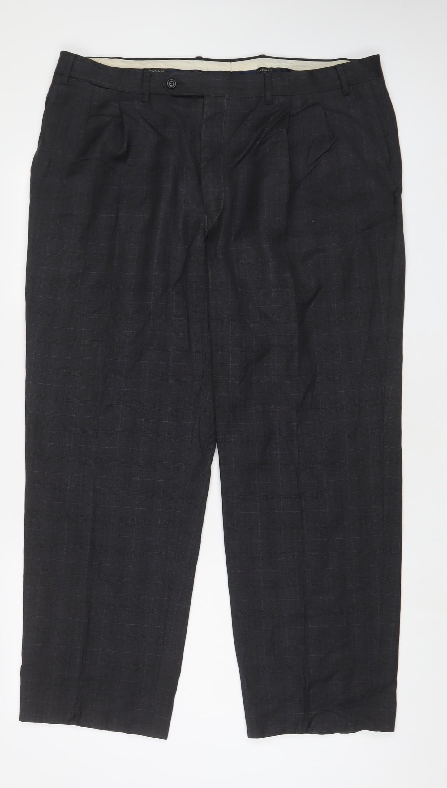 Canali Mens Grey Plaid Wool Trousers Size 40 in L28 in Regular Button - Short Leg