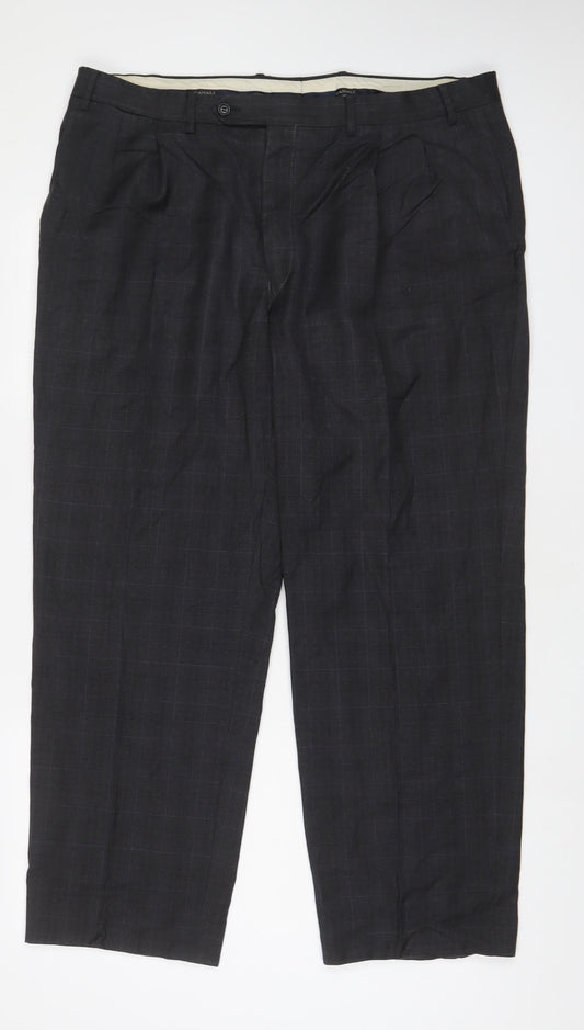Canali Mens Grey Plaid Wool Trousers Size 40 in L28 in Regular Button - Short Leg