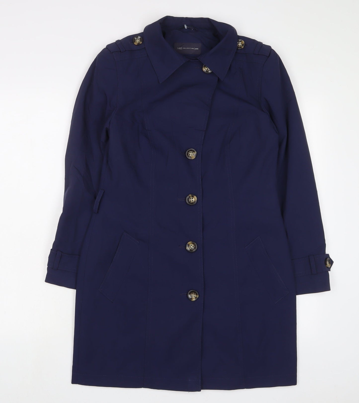 Marks and Spencer Womens Blue Overcoat Coat Size 8 Button