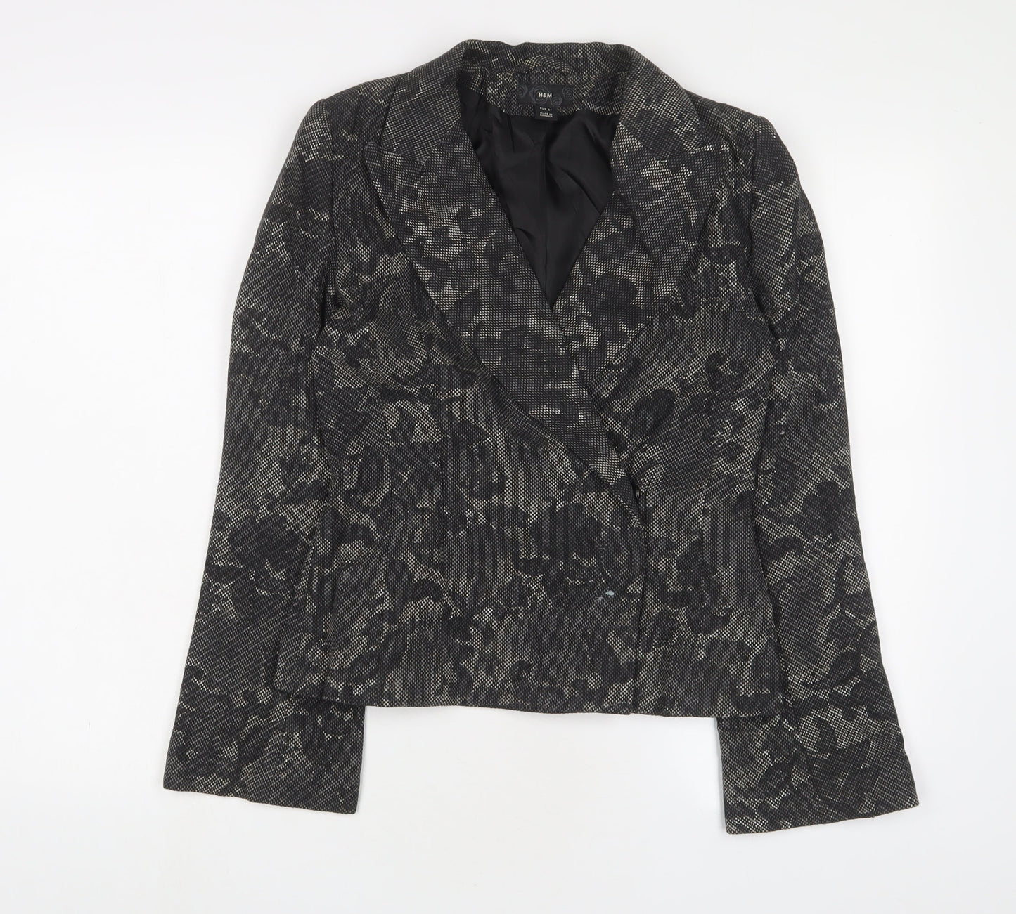 H&M Womens Grey Floral Jacket Blazer Size 6 Snap