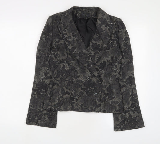 H&M Womens Grey Floral Jacket Blazer Size 6 Snap