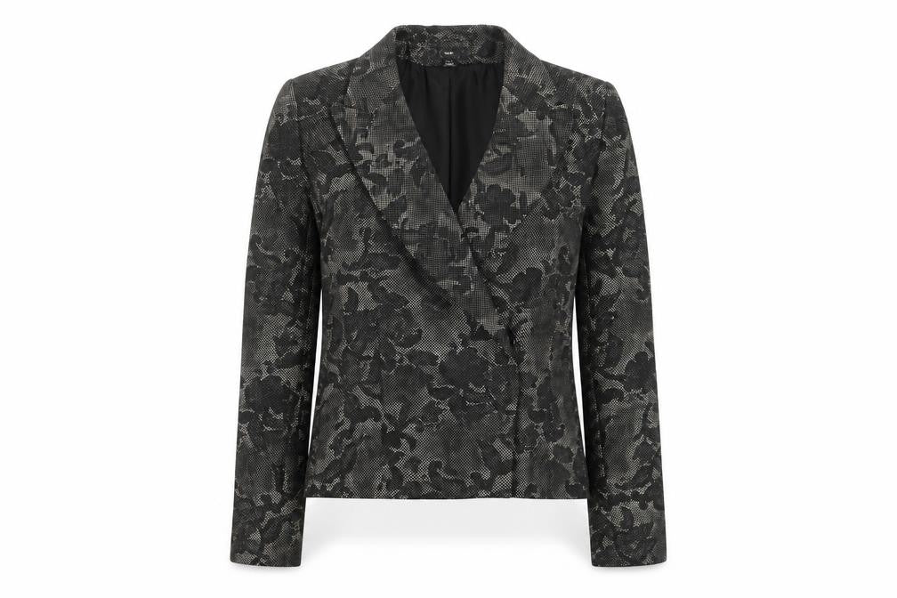 H&M Womens Grey Floral Jacket Blazer Size 6 Snap