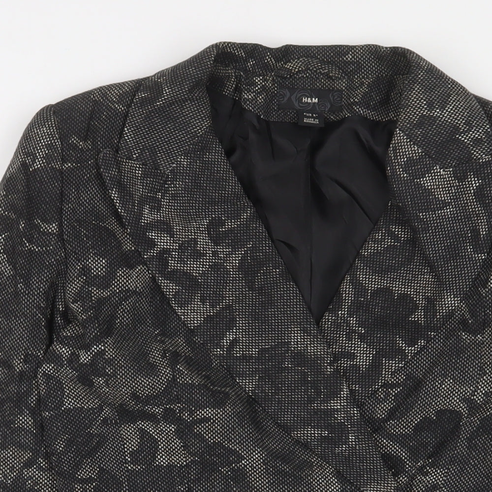 H&M Womens Grey Floral Jacket Blazer Size 6 Snap