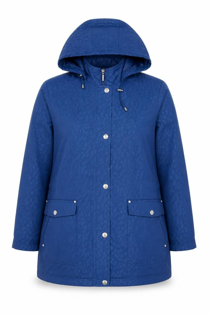 EWM Womens Blue Animal Print Jacket Coat Size 16 Zip