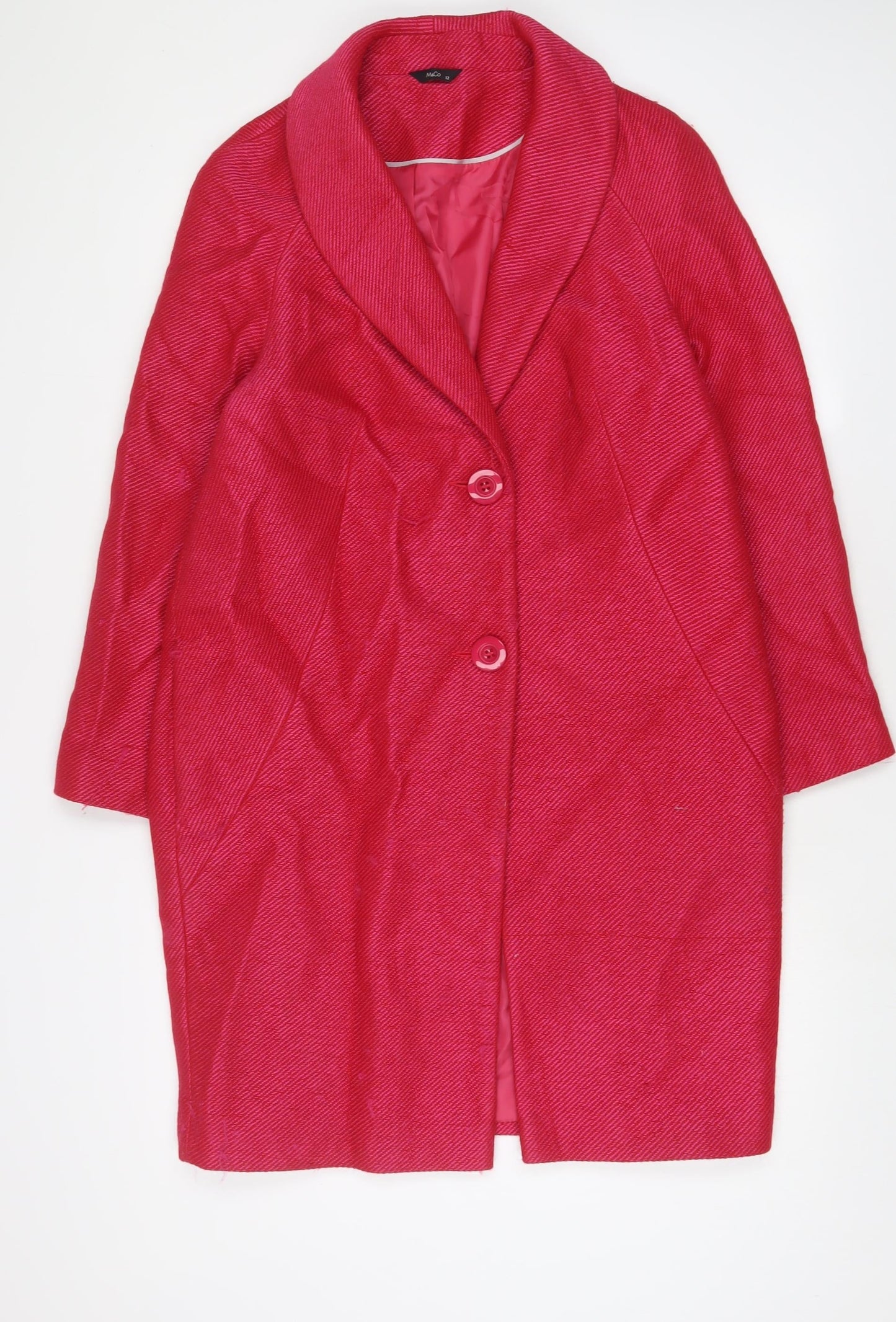 M&Co Womens Pink Overcoat Coat Size 12 Button