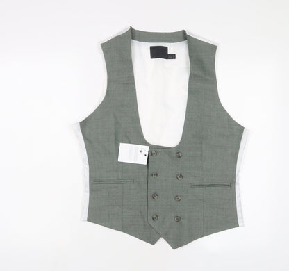Additional front view of ASOS men’s green polyester jacket suit waistcoat, size 42, regular