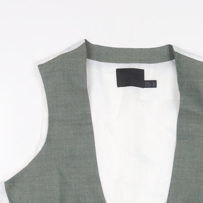 Close-up detail of ASOS men’s green polyester jacket suit waistcoat, size 42, regular